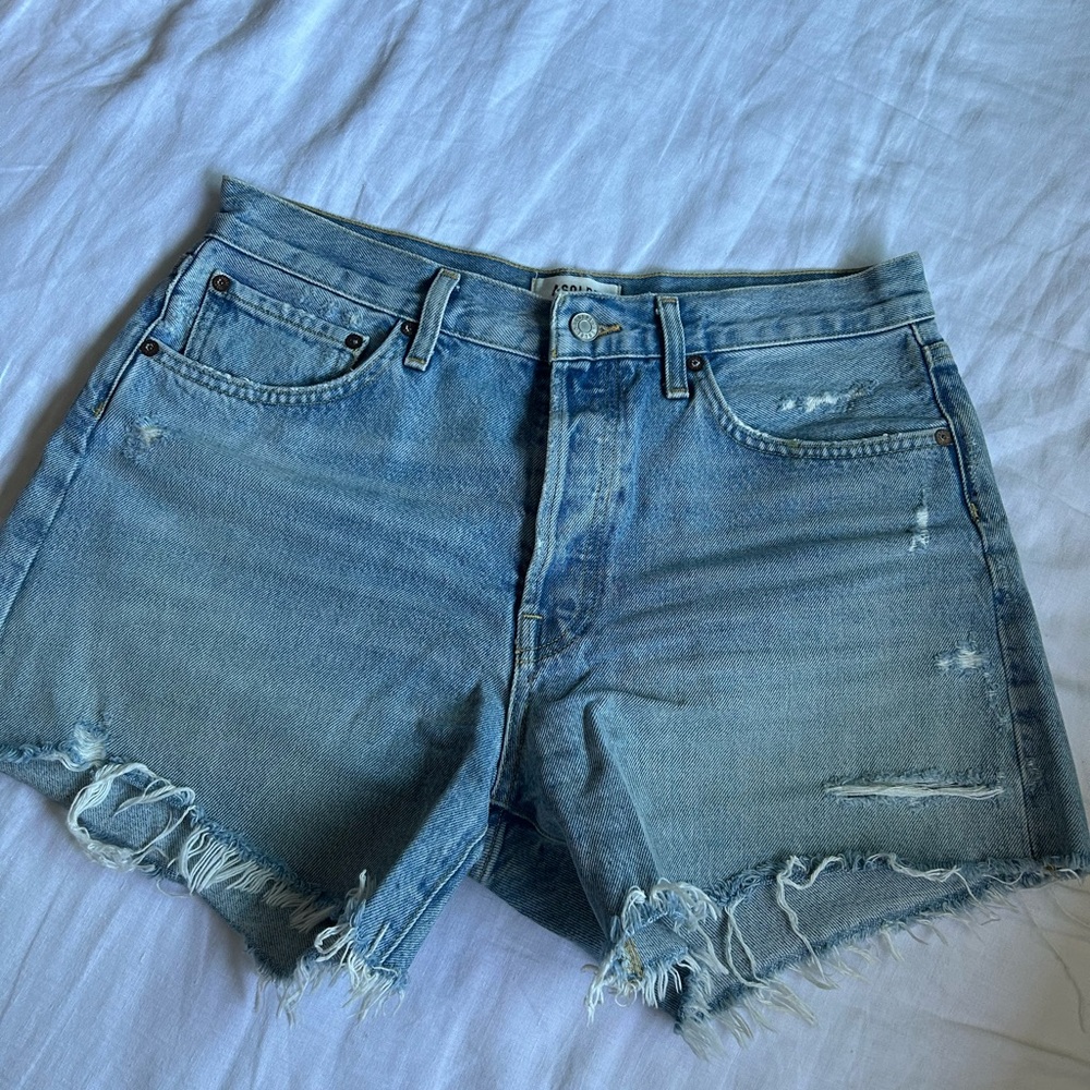 Agolde Light Blue Distressed Jean Shorts